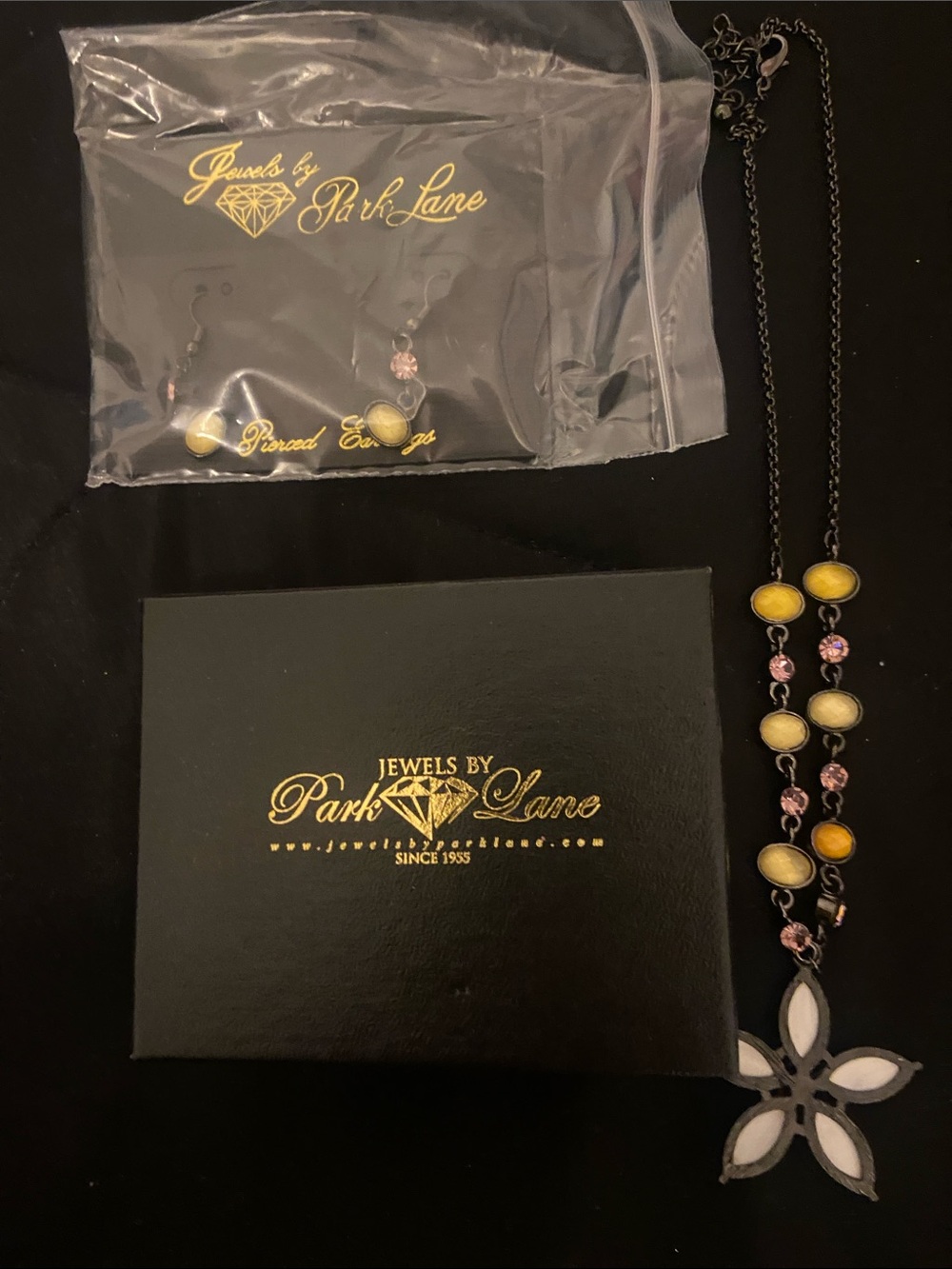 Park Lane Yellow and Pink Floral Drop Necklace